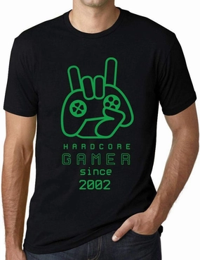 Men's Graphic T-Shirt Hardcore Joystick Gamer Since 2002 22nd Birthday Anniversary 22 Year Old Gift 2002 Vintage Eco-Friendly Short Sleeve Novelty Tee Deep Black S