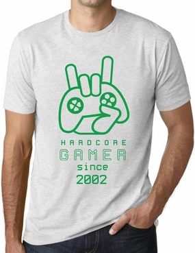 Men's Graphic T-Shirt Hardcore Joystick Gamer Since 2002 22nd Birthday Anniversary 22 Year Old Gift 2002 Vintage Eco-Friendly Short Sleeve Novelty Tee Vintage White L