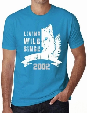 Men's Graphic T-Shirt Living Wild Since 2002 22nd Birthday Anniversary 22 Year Old Gift 2002 Vintage Eco-Friendly Short Sleeve Novelty Tee Aqua XL