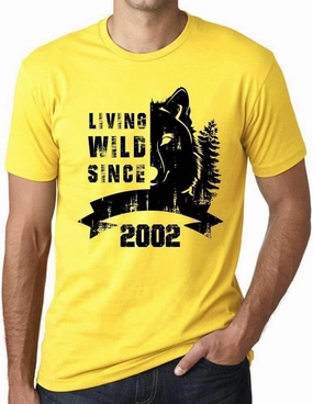 Men's Graphic T-Shirt Living Wild Since 2002 22nd Birthday Anniversary 22 Year Old Gift 2002 Vintage Eco-Friendly Short Sleeve Novelty Tee Lemon XXL