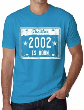 Men's Graphic T-Shirt The Star is Born in 2002 22nd Birthday Anniversary 22 Year Old Gift 2002 Vintage Eco-Friendly Short Sleeve Novelty Tee Aqua 5XL