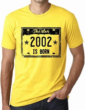 Men's Graphic T-Shirt The Star is Born in 2002 22nd Birthday Anniversary 22 Year Old Gift 2002 Vintage Eco-Friendly Short Sleeve Novelty Tee Lemon XS