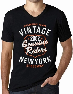 Men's Graphic T-Shirt V Neck New York Genuine Riders 2002 22nd Birthday Anniversary 22 Year Old Gift 2002 Vintage Eco-Friendly Short Sleeve Novelty Tee Deep Black XL
