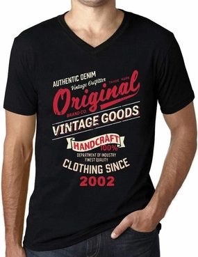 Men's Graphic T-Shirt V Neck Original Vintage Clothing Since 2002 22nd Birthday Anniversary 22 Year Old Gift 2002 Vintage Eco-Friendly Short Sleeve Novelty Tee Deep Black 4XL
