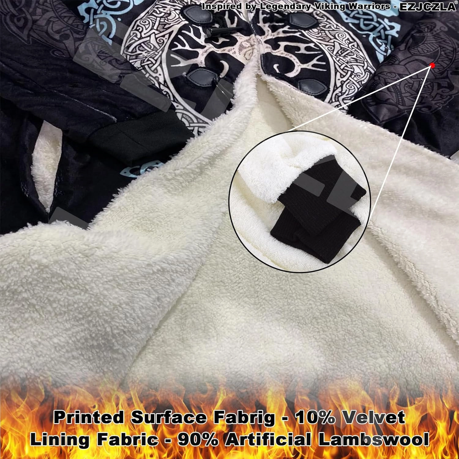 Men's Medieval Armor Winter Coat Park Viking Retro 3D Printed Long Sleeve Cloak Novelty Jacket Role Play Coatumes Poncho