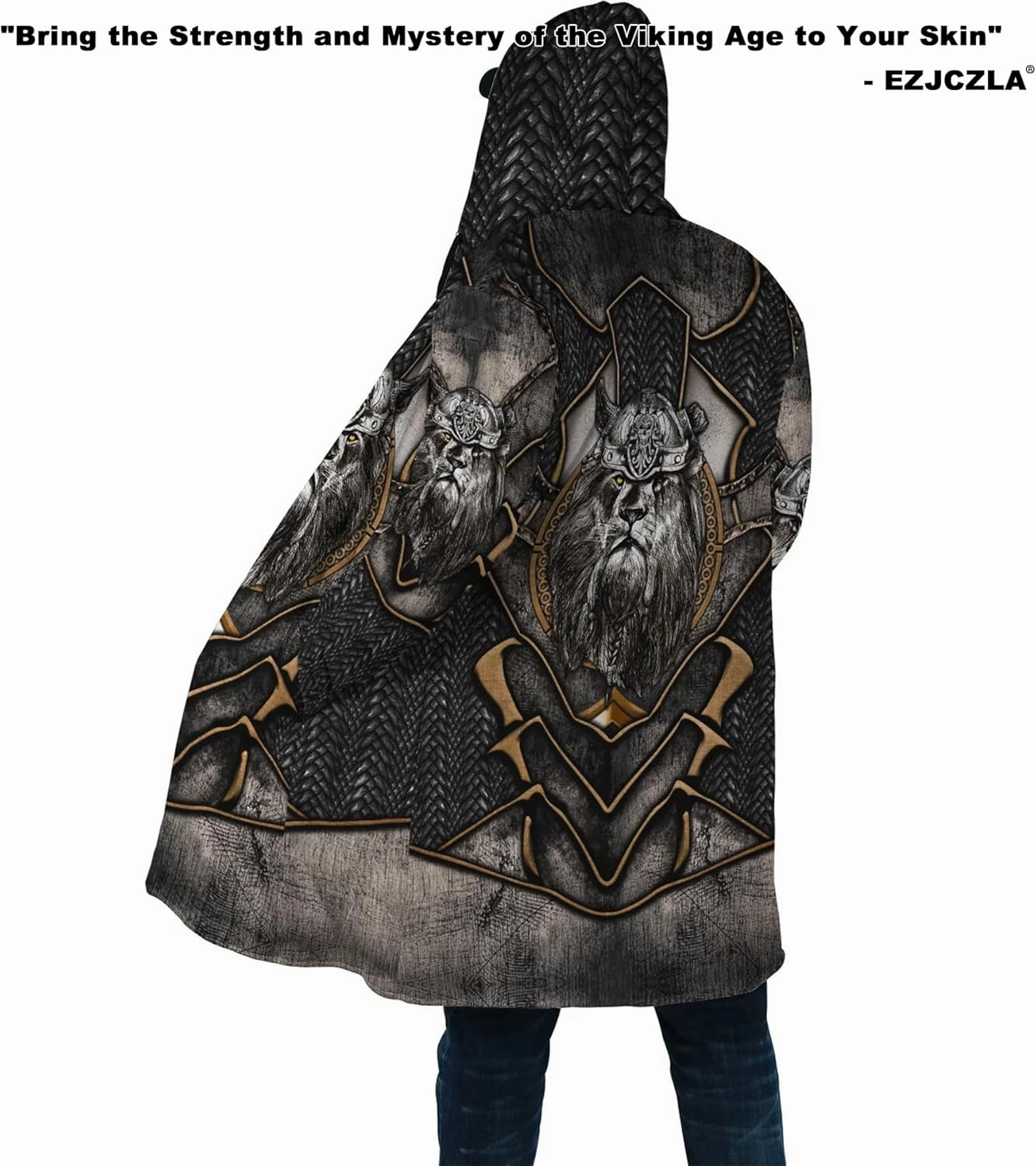Men's Medieval Armor Winter Coat Park Viking Retro 3D Printed Long Sleeve Cloak Novelty Jacket Role Play Coatumes Poncho