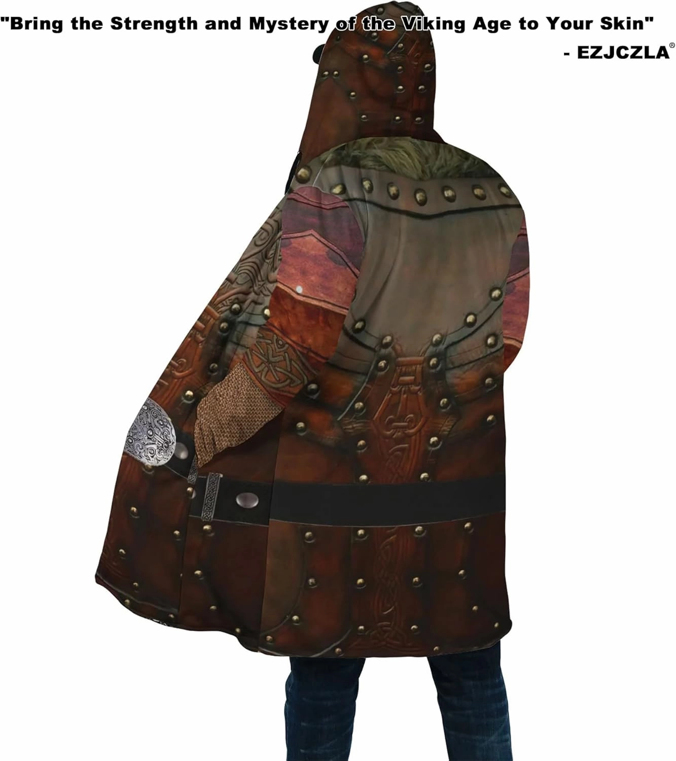 Men's Medieval Armor Winter Coat Park Viking Retro 3D Printed Long Sleeve Cloak Novelty Jacket Role Play Coatumes Poncho