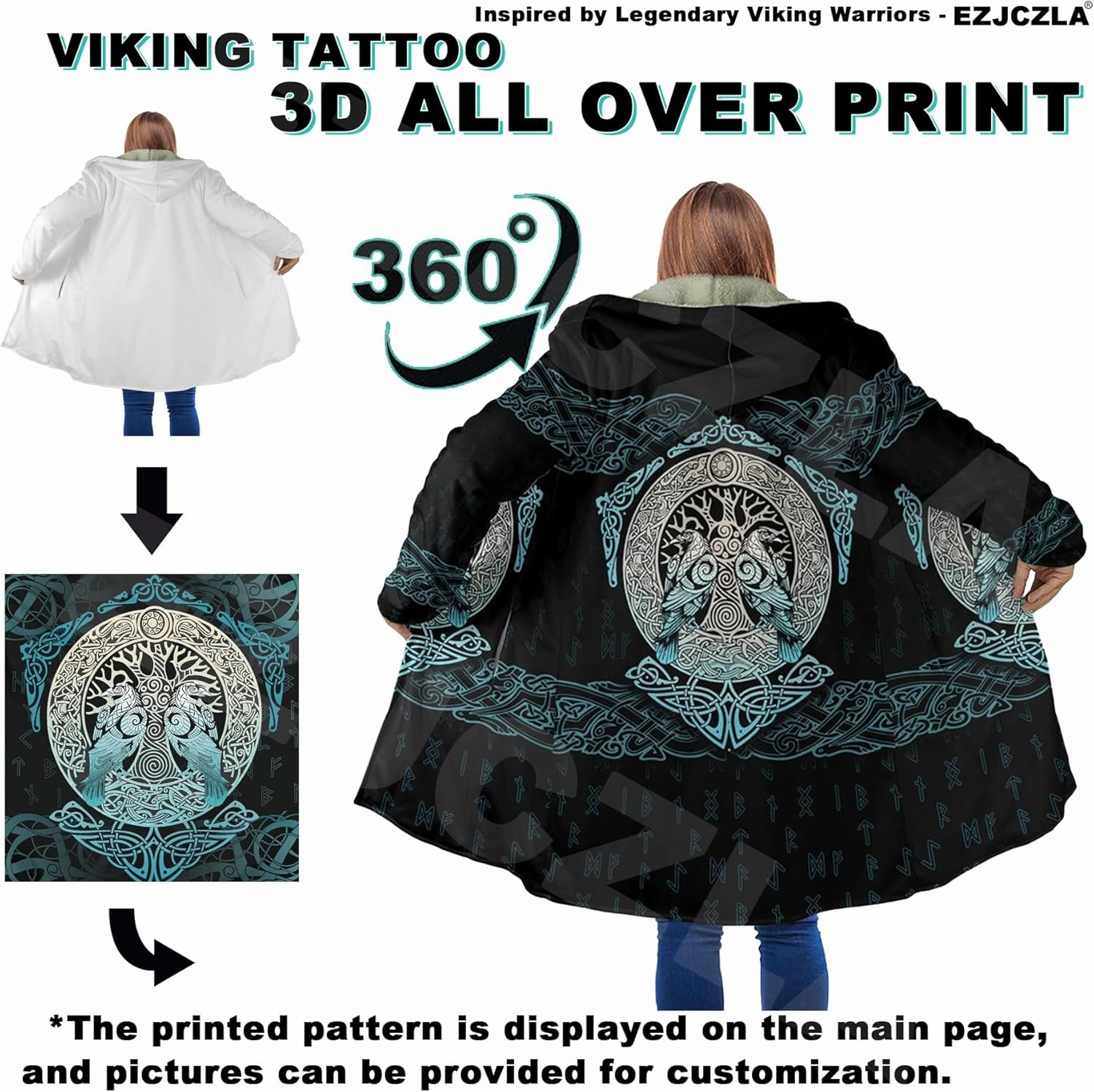 Men's Medieval Armor Winter Coat Park Viking Retro 3D Printed Long Sleeve Cloak Novelty Jacket Role Play Coatumes Poncho
