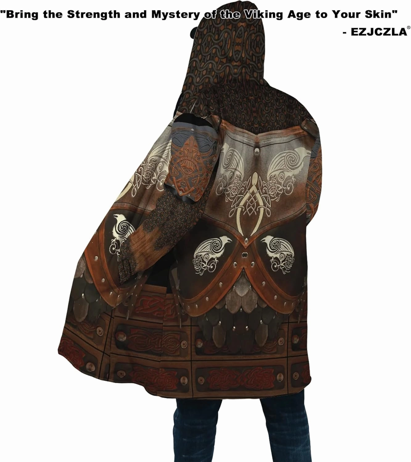 Men's Medieval Armor Winter Coat Park Viking Retro 3D Printed Long Sleeve Cloak Novelty Jacket Role Play Coatumes Poncho