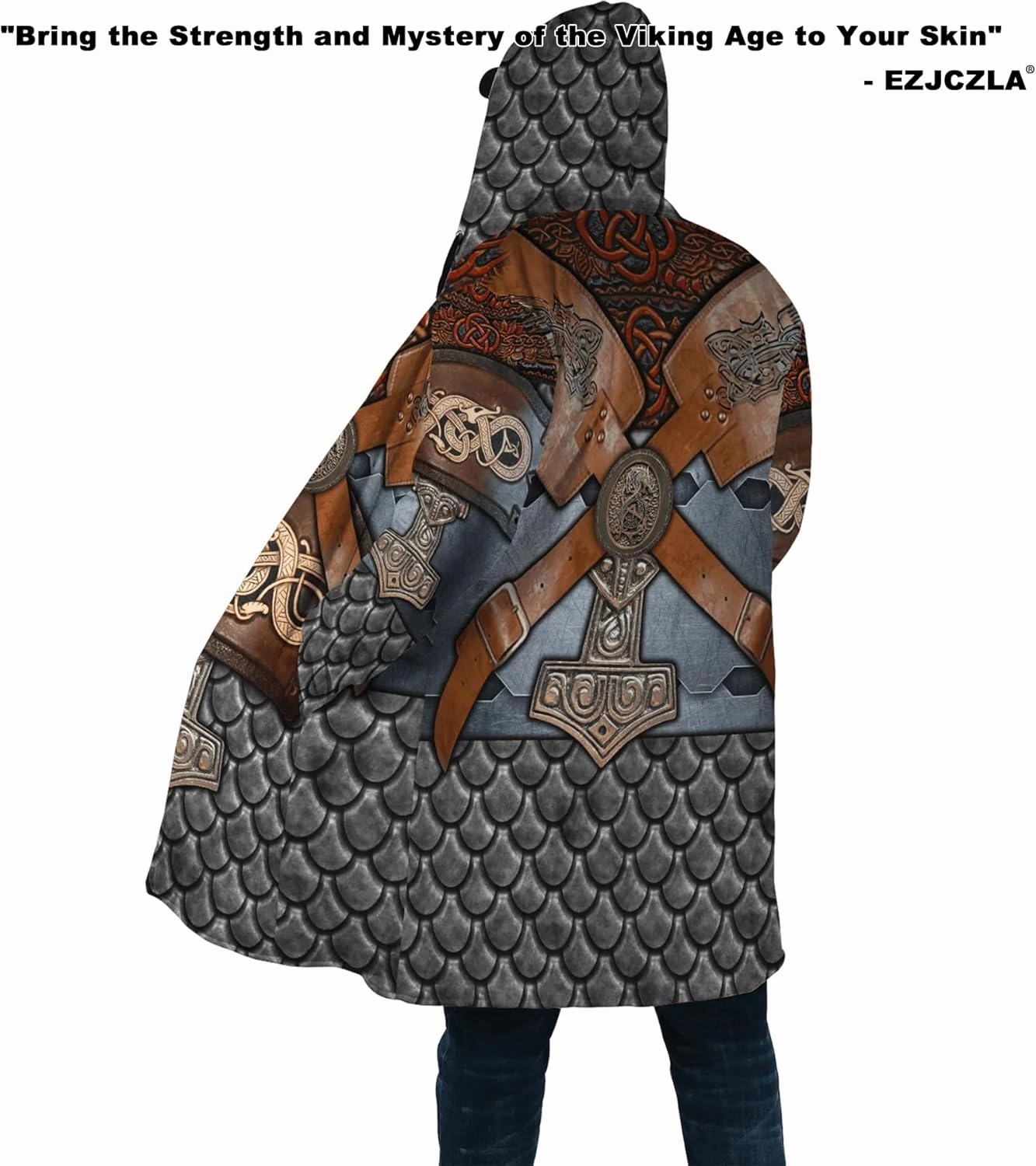Men's Medieval Armor Winter Coat Park Viking Retro 3D Printed Long Sleeve Cloak Novelty Jacket Role Play Coatumes Poncho