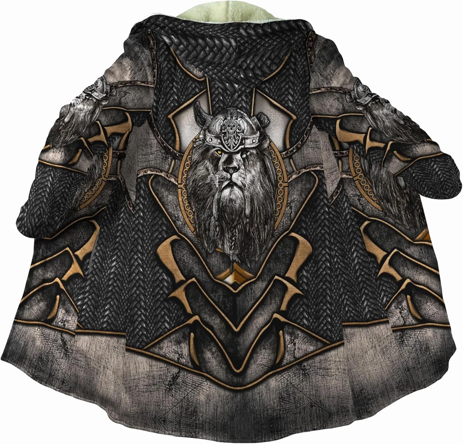 Men's Medieval Armor Winter Coat Park Viking Retro 3D Printed Long Sleeve Cloak Novelty Jacket Role Play Coatumes Poncho