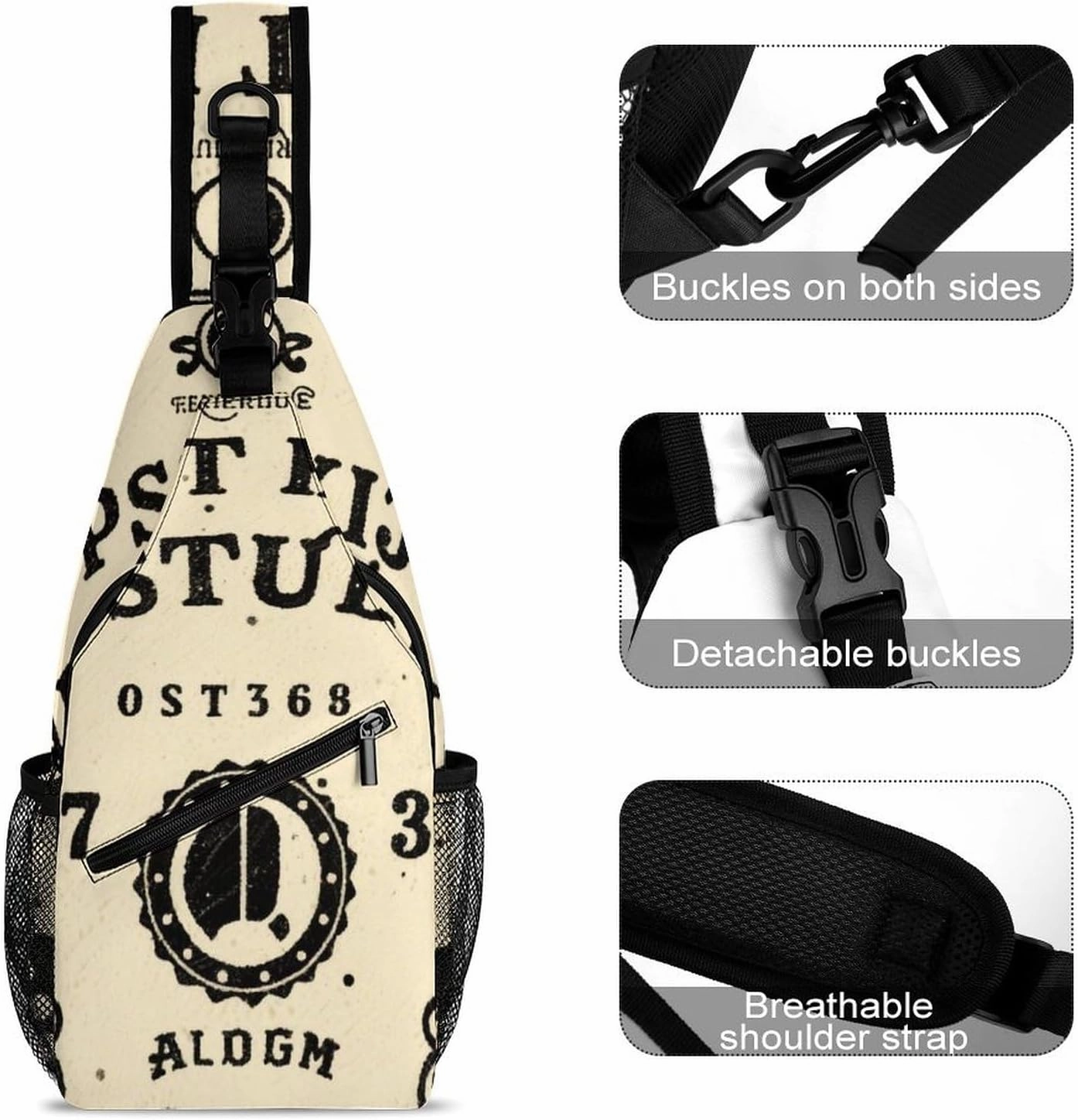 Men's Sling Bag Backpack Foldable Breathable Chest Sling Shoulder Backpacks Bags - Magic Spirit Board Witch Art Multipurpose Anti-Theft Backpacking Bookbag