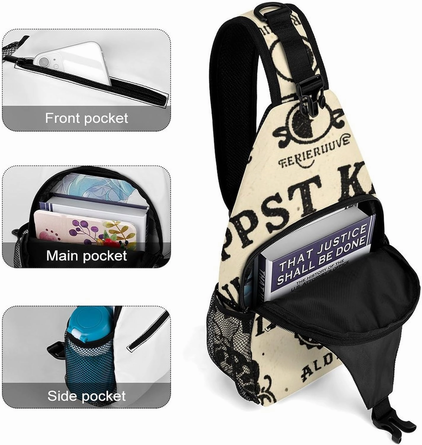 Men's Sling Bag Backpack Foldable Breathable Chest Sling Shoulder Backpacks Bags - Magic Spirit Board Witch Art Multipurpose Anti-Theft Backpacking Bookbag