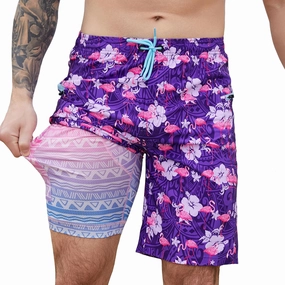 Men's Swim Trunks with Compression Liner Swim Shorts Board Shorts 9 Inch Quick Dry Bathing Suit with Zipper Pockets