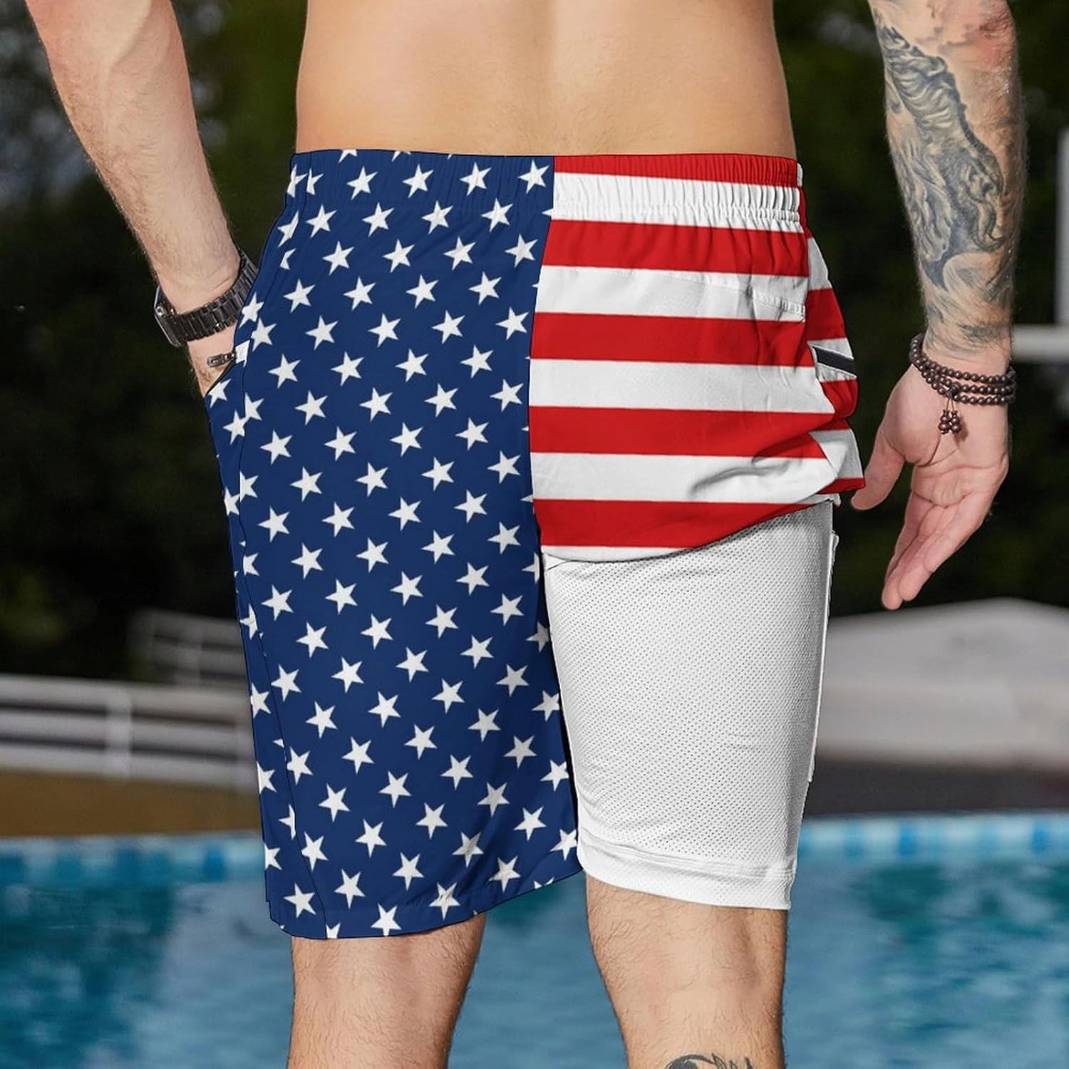 Men's Swim Trunks with Compression Liner Swim Shorts Board Shorts 9 Inch Quick Dry Bathing Suit with Zipper Pockets