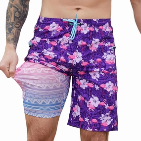 Men's Swim Trunks with Compression Liner Swim Shorts Board Shorts 9 Inch Quick Dry Bathing Suit with Zipper Pockets