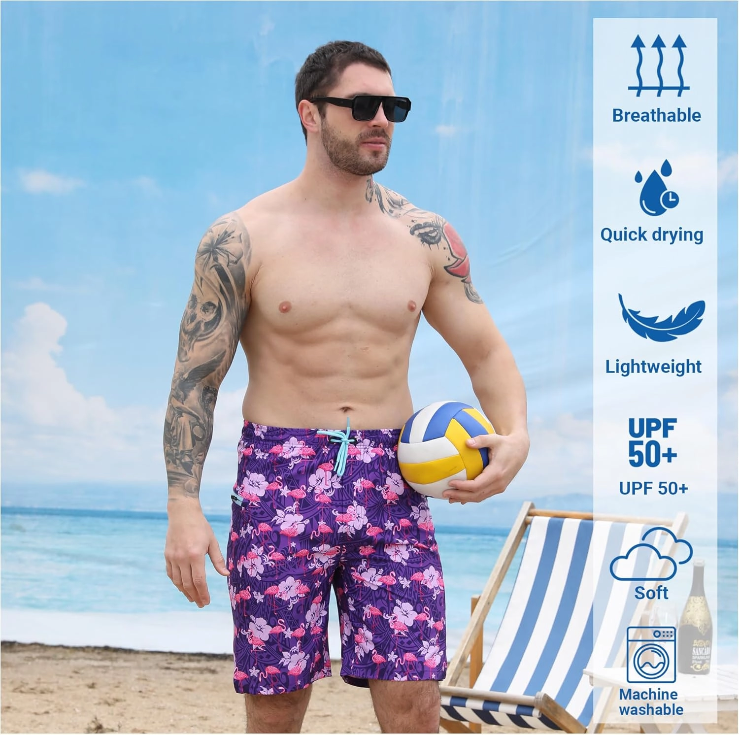 Men's Swim Trunks with Compression Liner Swim Shorts Board Shorts 9 Inch Quick Dry Bathing Suit with Zipper Pockets