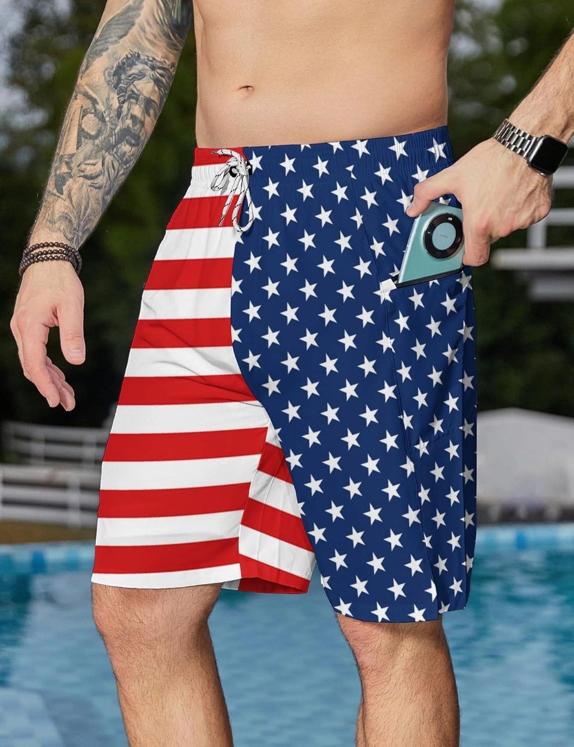 Men's Swim Trunks with Compression Liner Swim Shorts Board Shorts 9 Inch Quick Dry Bathing Suit with Zipper Pockets