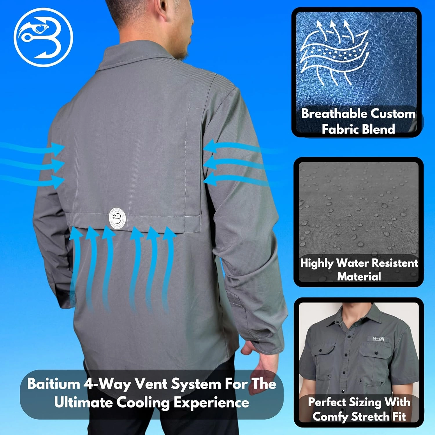 Men's UV UPF 50  Sun Protection Long Sleeve Shirt, Fishing Shirts for Men, Poncho Shirts for Men, Button Up Shirts for Men