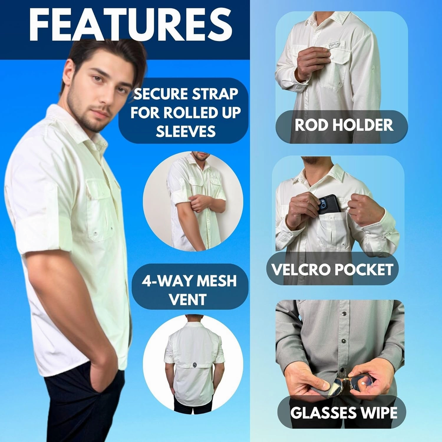 Men's UV UPF 50  Sun Protection Long Sleeve Shirt, Fishing Shirts for Men, Poncho Shirts for Men, Button Up Shirts for Men