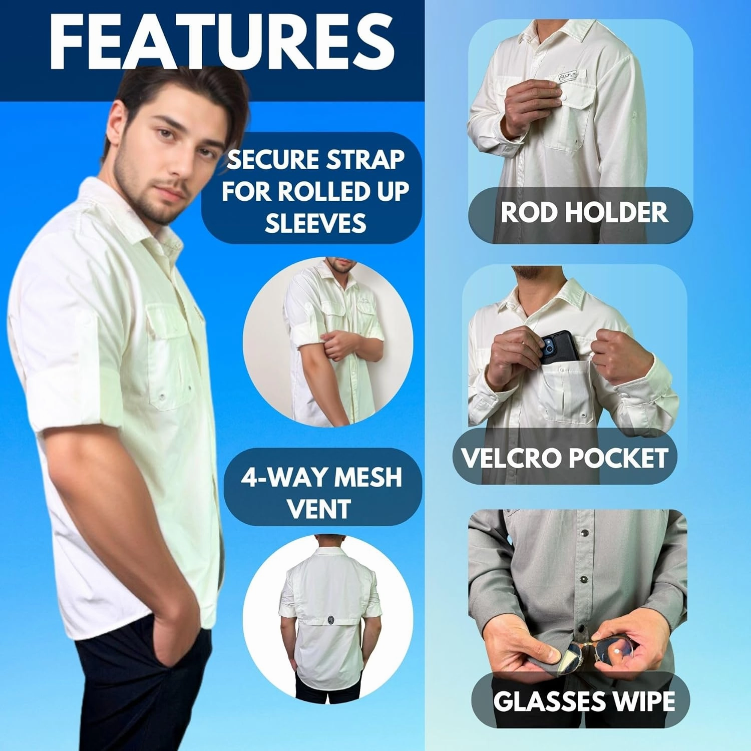 Men's UV UPF 50  Sun Protection Long Sleeve Shirt, Fishing Shirts for Men, Poncho Shirts for Men, Button Up Shirts for Men
