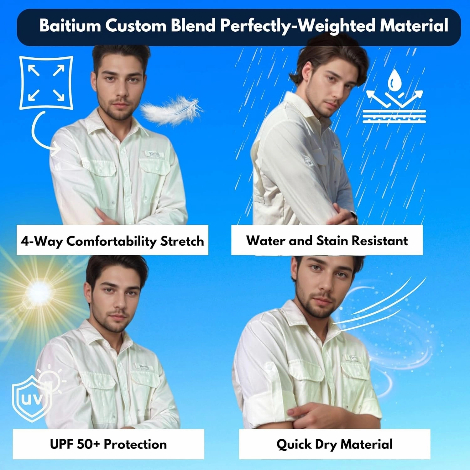 Men's UV UPF 50  Sun Protection Long Sleeve Shirt, Fishing Shirts for Men, Poncho Shirts for Men, Button Up Shirts for Men