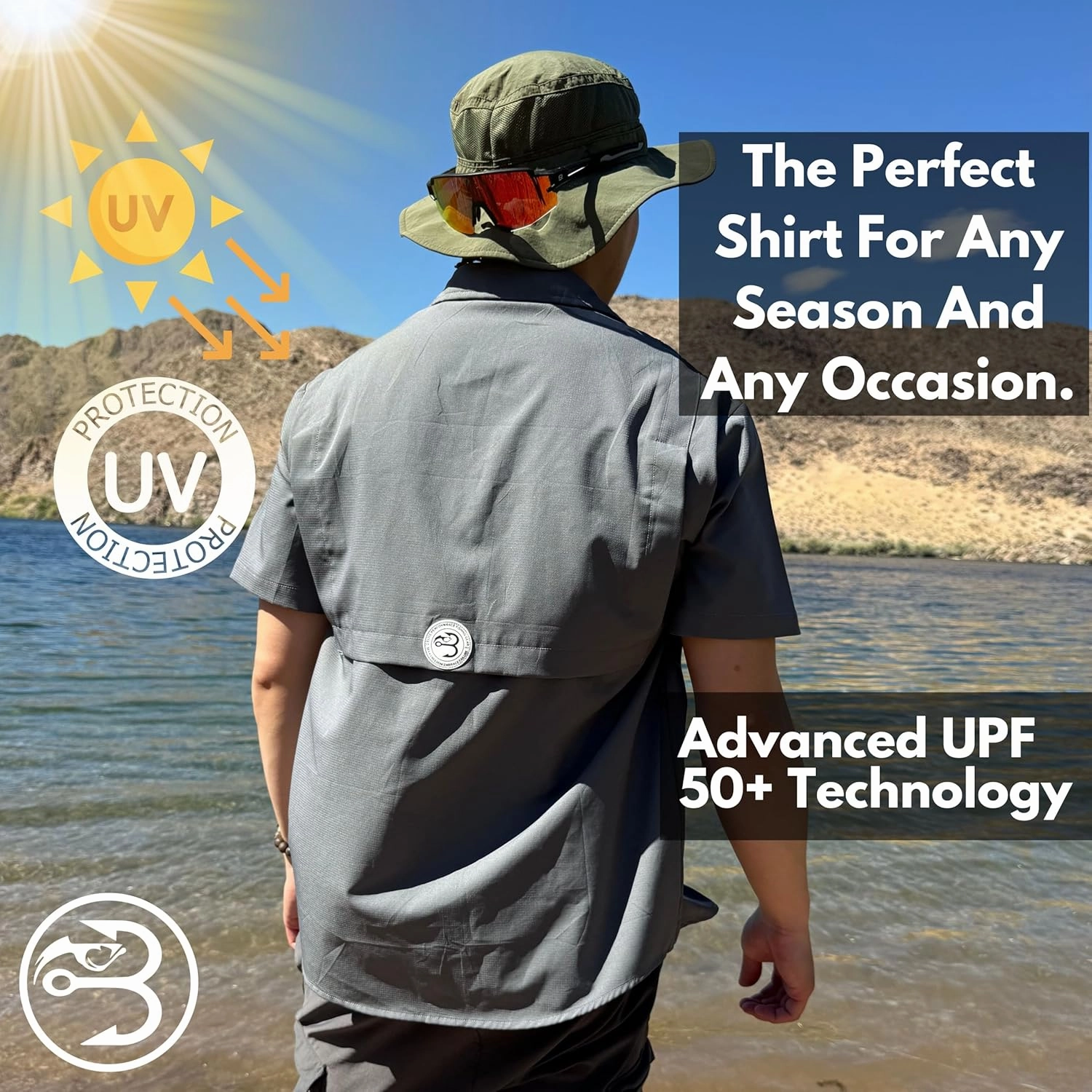 Men's UV UPF 50  Sun Protection Short Sleeve Shirt, Fishing Shirts for Men, Poncho Shirts for Men, Button Up Shirts for Men