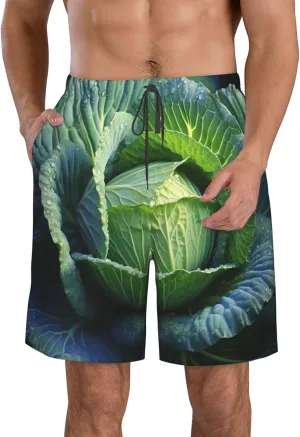 Men's Hawaiian Beach Shorts Cool Quick Dry Swim Trunks Summer Board Shorts Bright Cabbage Bathing Suit