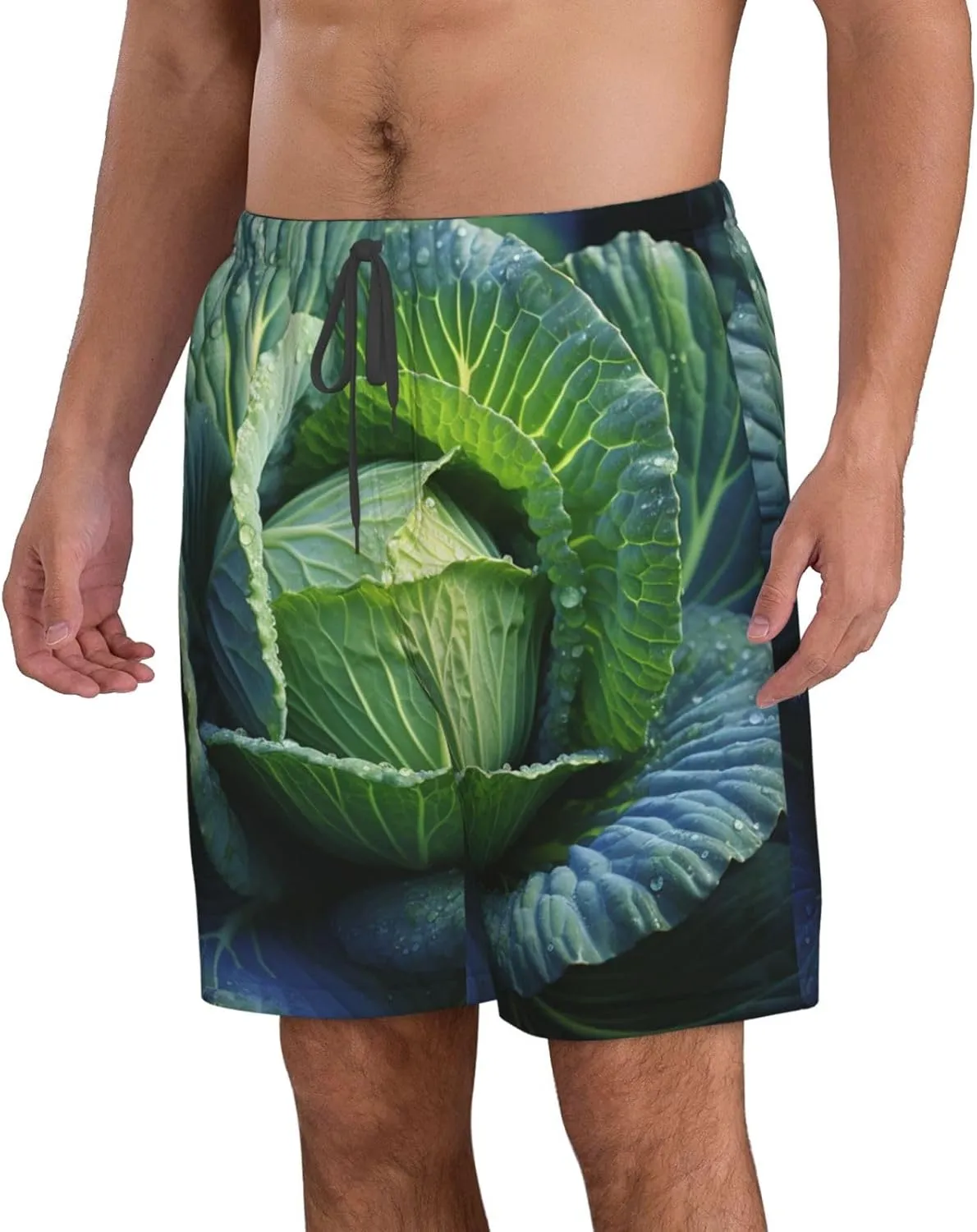 Men's Hawaiian Beach Shorts Cool Quick Dry Swim Trunks Summer Board Shorts Bright Cabbage Bathing Suit