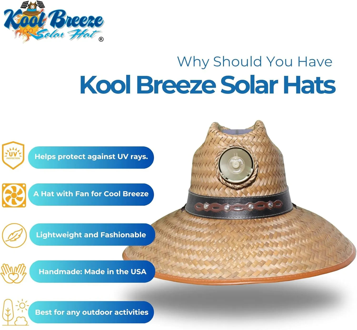 Men's Solar Hat - Straw Hat Men's Thurman with Band - Sun Hat with Fan