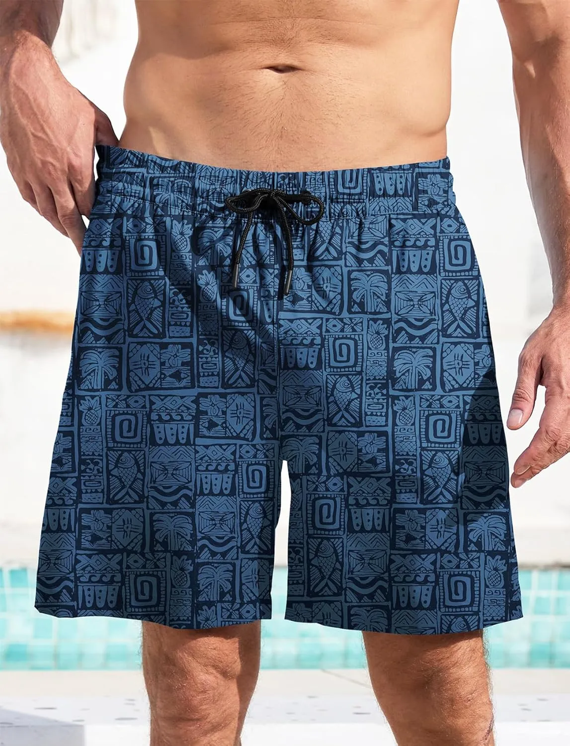 Men's Swim Trunks Hawaiian Bathing Mesh Lining Suit Swimsuits Beach Shorts with Pockets