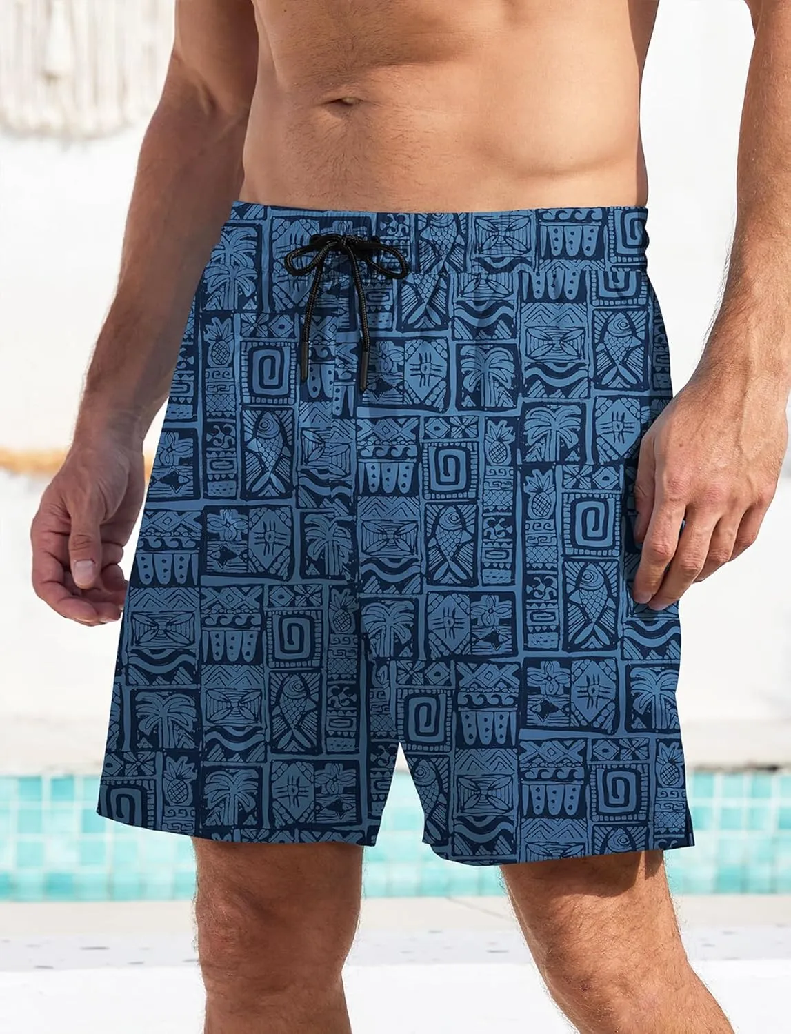Men's Swim Trunks Hawaiian Bathing Mesh Lining Suit Swimsuits Beach Shorts with Pockets
