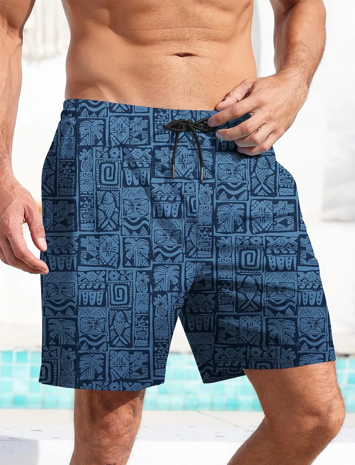 Men's Swim Trunks Hawaiian Bathing Mesh Lining Suit Swimsuits Beach Shorts with Pockets
