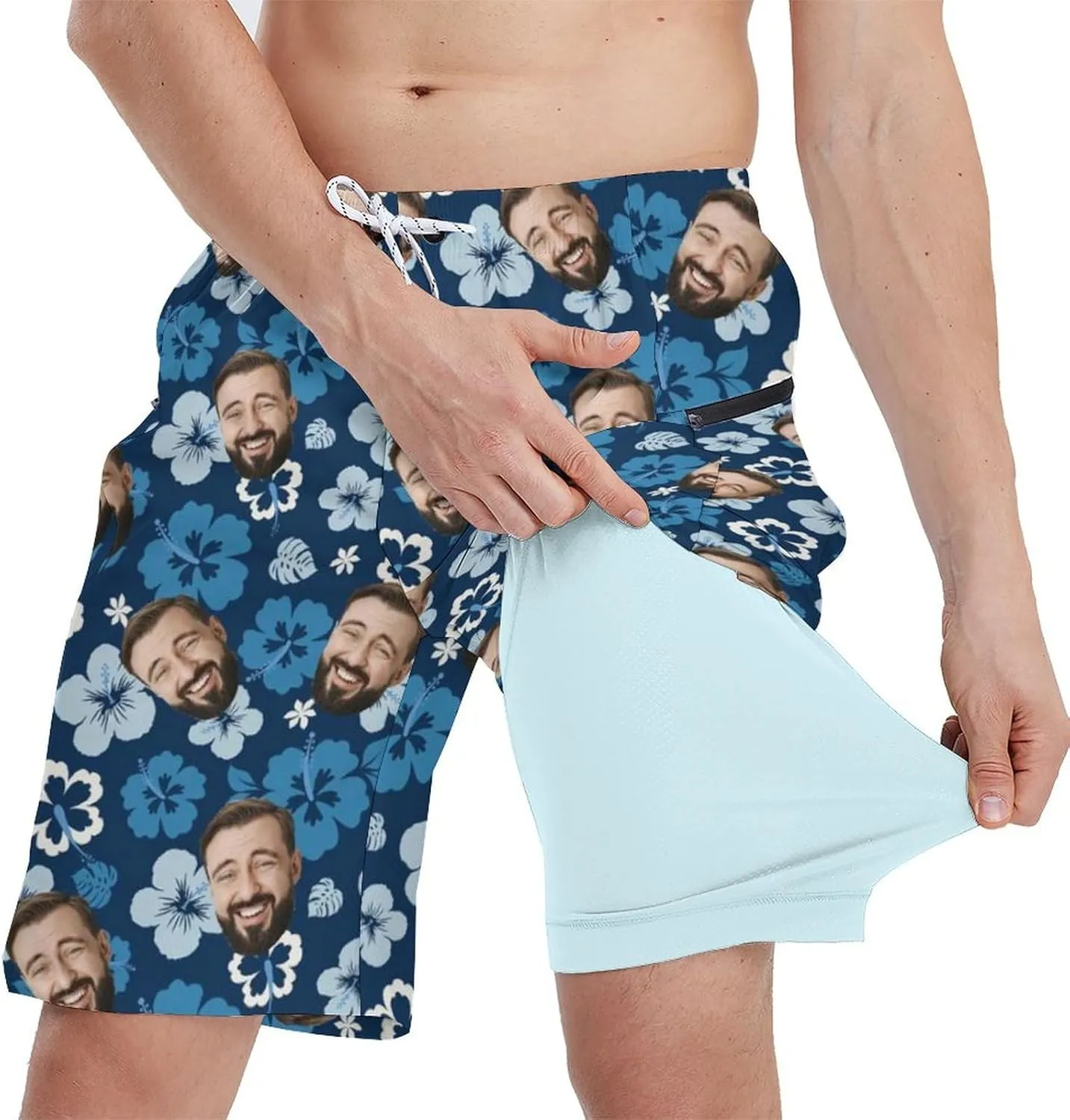 Men's Swim Trunks with Compression Liner Swim Shorts Board Shorts 9 Inch Quick Dry Bathing Suit with Zipper Pockets