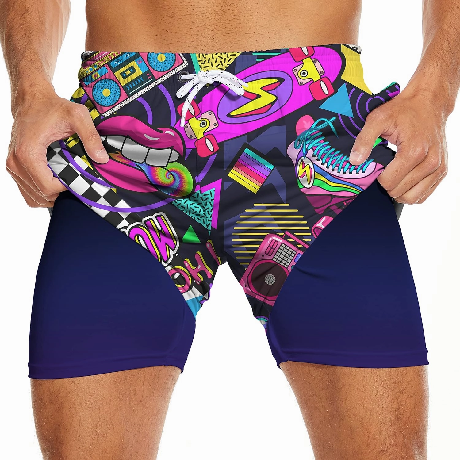 Mens Swim Trunks with Compression Liner 7" Bathing Suit Swimming Shorts Quick Dry Board Shorts Swimsuits with Pockets