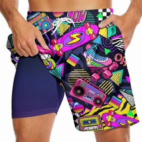 Mens Swim Trunks with Compression Liner 7" Bathing Suit Swimming Shorts Quick Dry Board Shorts Swimsuits with Pockets