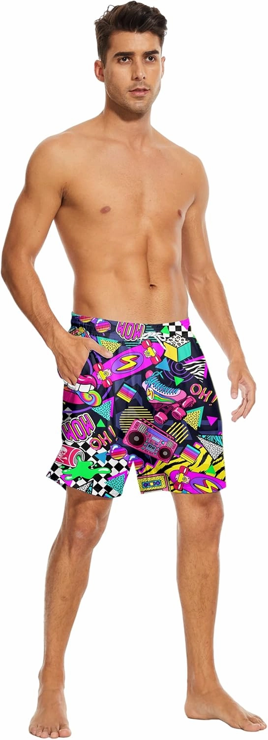 Mens Swim Trunks with Compression Liner 7" Bathing Suit Swimming Shorts Quick Dry Board Shorts Swimsuits with Pockets