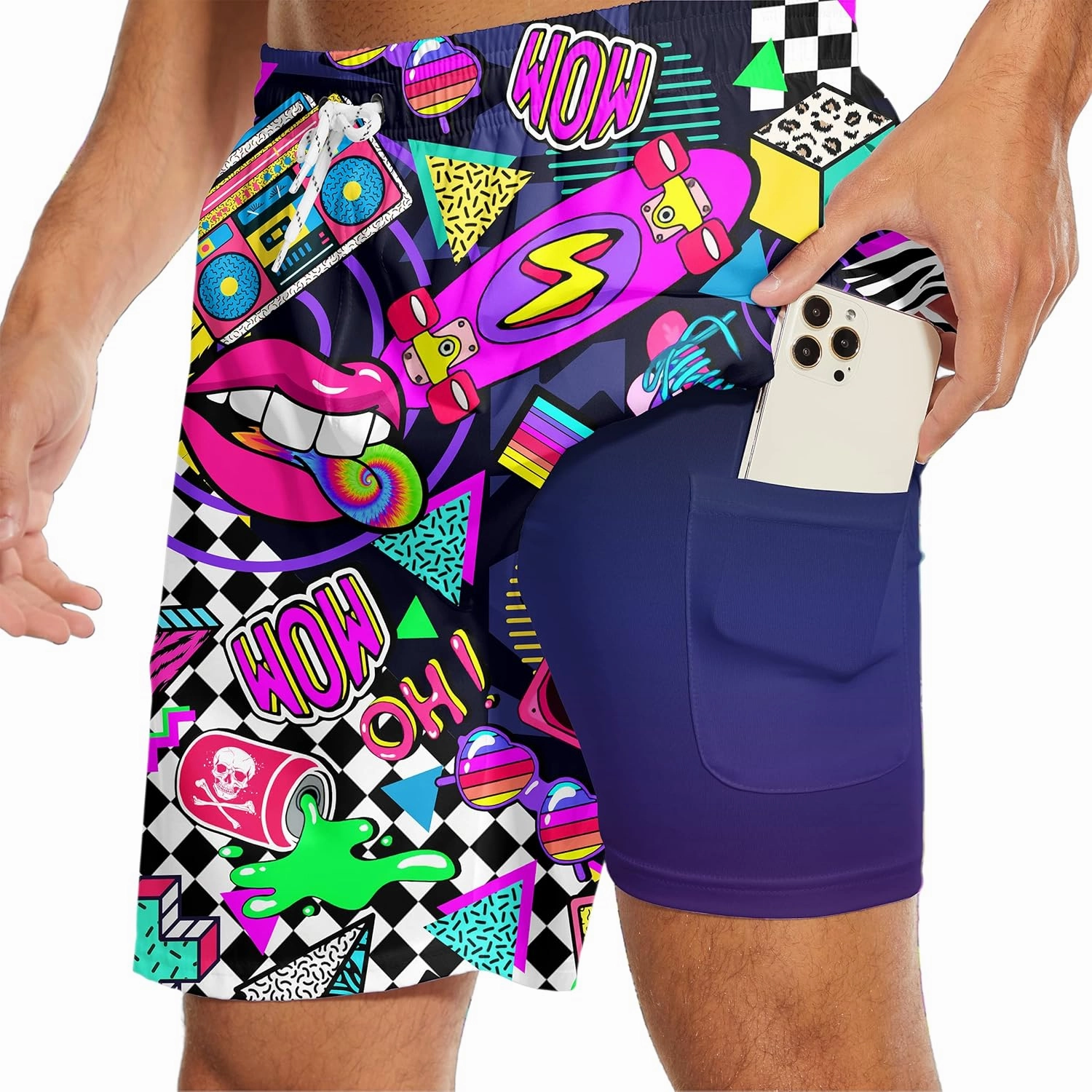 Mens Swim Trunks with Compression Liner 7" Bathing Suit Swimming Shorts Quick Dry Board Shorts Swimsuits with Pockets