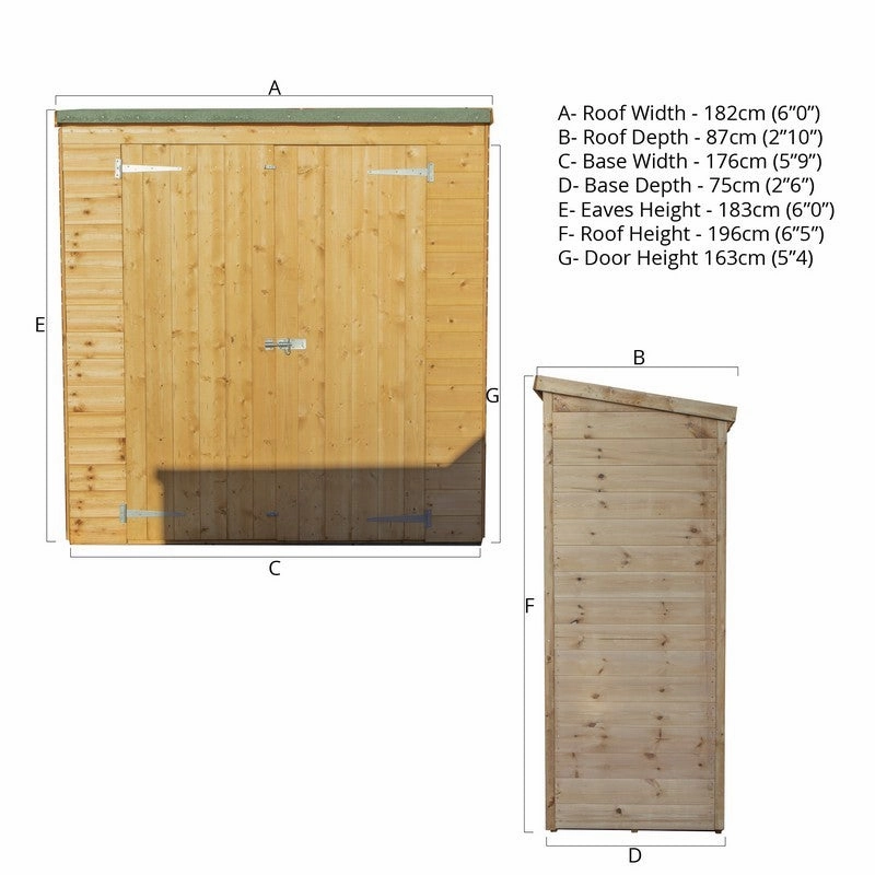 Mercia 5' 9" x 2' 5" Pent Garden Store - Premium Dip Treated Shiplap