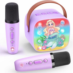 Mermaid Karaoke Microphone Machine Toys: Colorful LED Portable Bluetooth Speaker with 2 Wireless Mics Toys Gifts for 4 5 6 7 8 9 Years Old Girls Kids Birthday Party Gift for Girl Girls Ages 4-12 