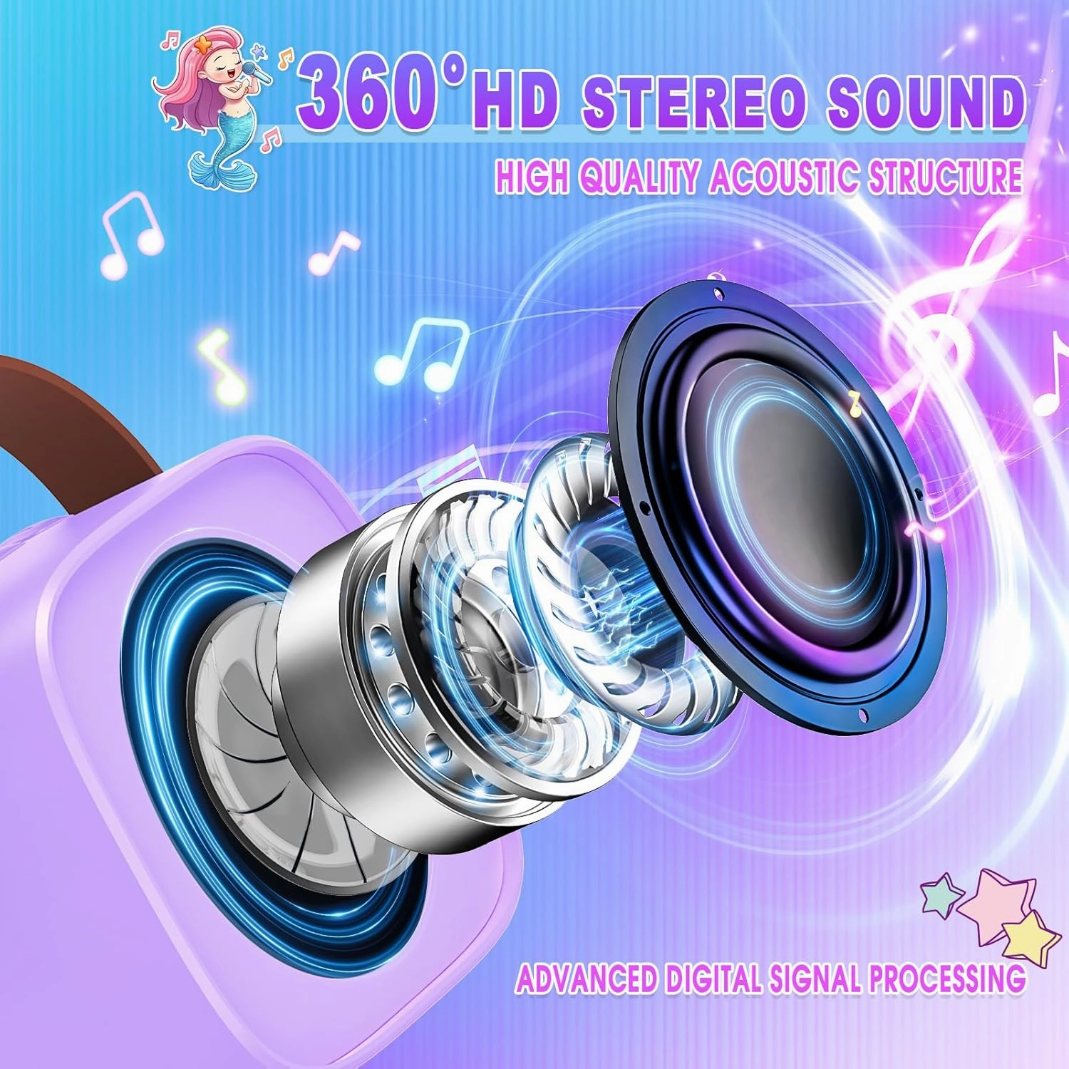 Mermaid Karaoke Microphone Machine Toys: Colorful LED Portable Bluetooth Speaker with 2 Wireless Mics Toys Gifts for 4 5 6 7 8 9 Years Old Girls Kids Birthday Party Gift for Girl Girls Ages 4-12 