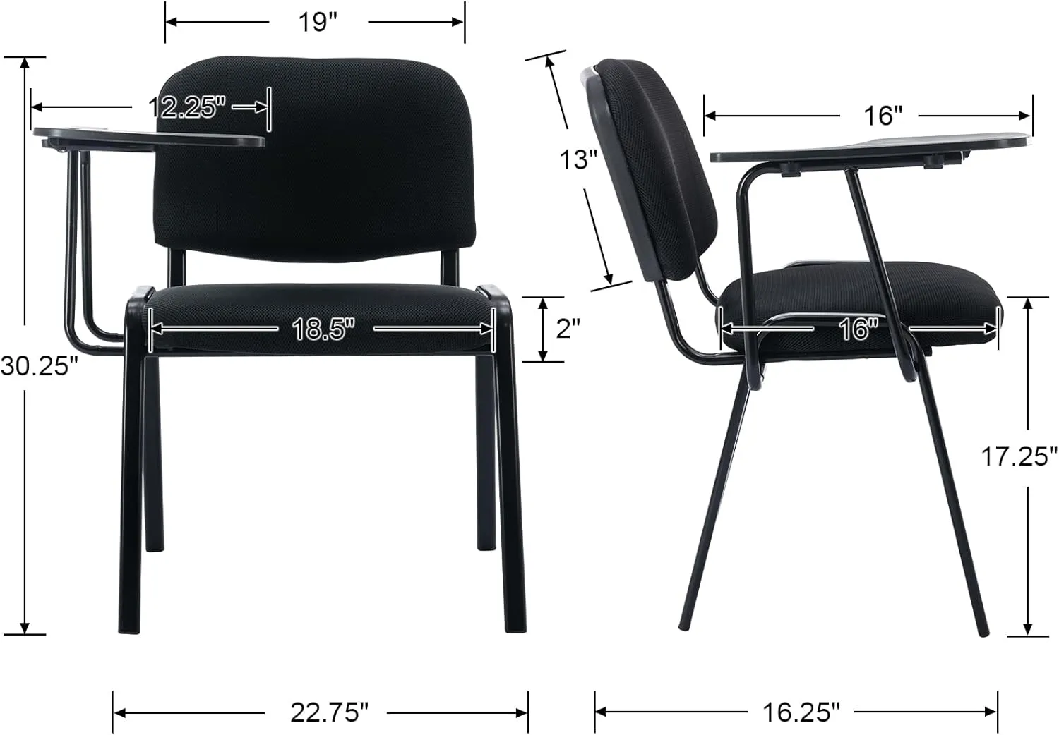 Mesh Stackable Chairs Set of 20 with Tablet Arm, Black Classroom Chair for Student, Office Waiting Room Chairs for Conference Room, Training, Meeting & Reception, Church