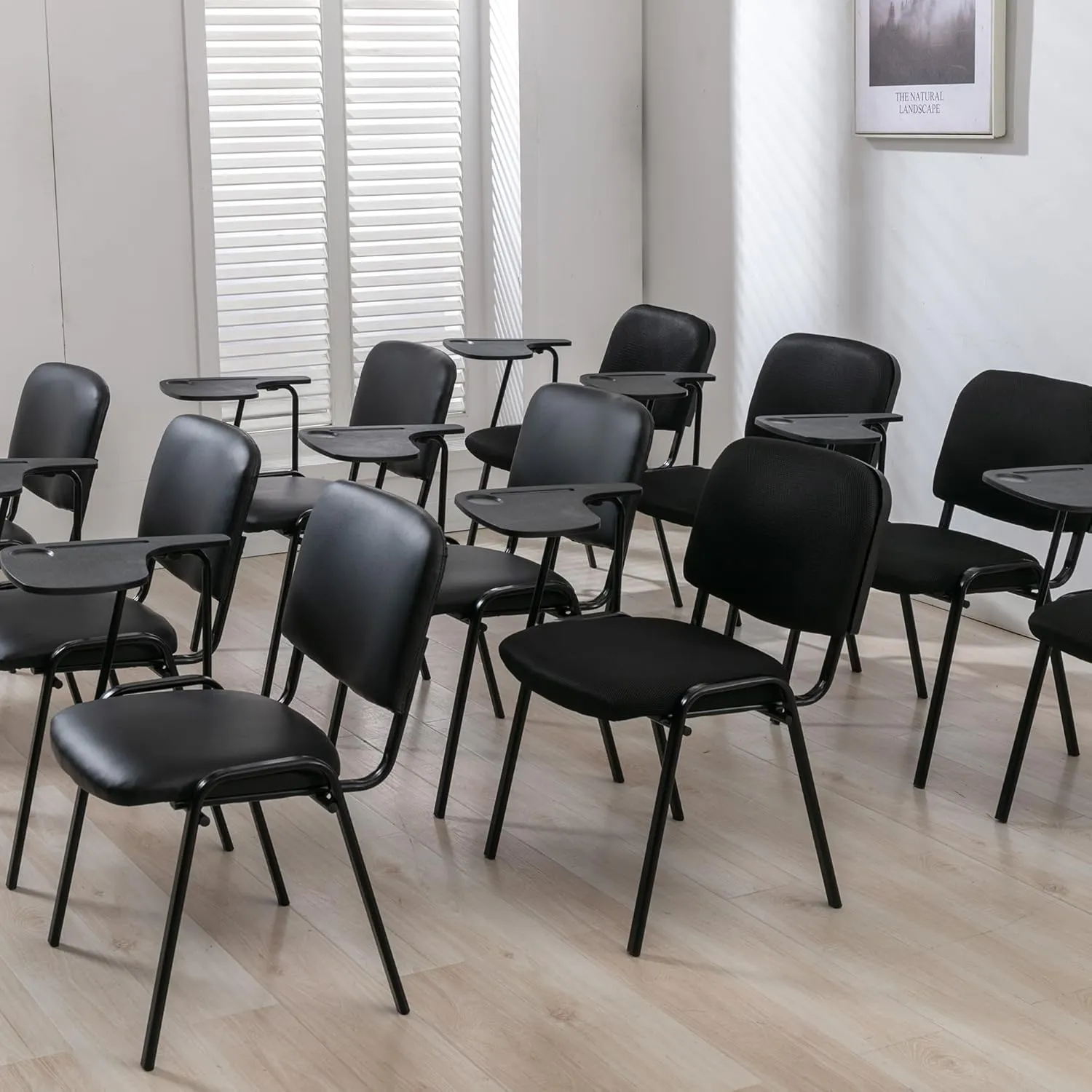 Mesh Stackable Chairs Set of 20 with Tablet Arm, Black Classroom Chair for Student, Office Waiting Room Chairs for Conference Room, Training, Meeting & Reception, Church