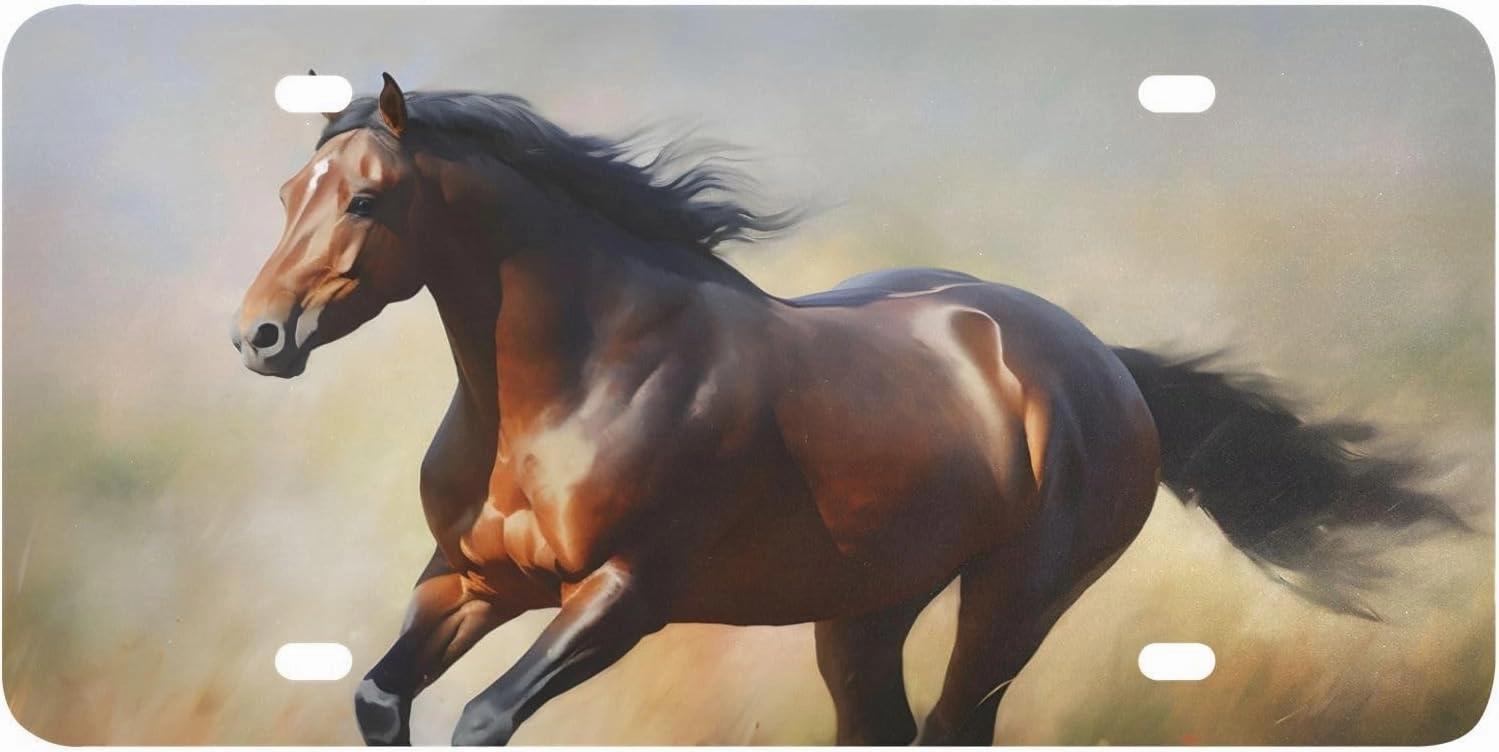 Metal Car Plate,(Grasslands Running Horses) License Plate Stylish Aluminum Decorative Car Front Plate with Screw Novelty License