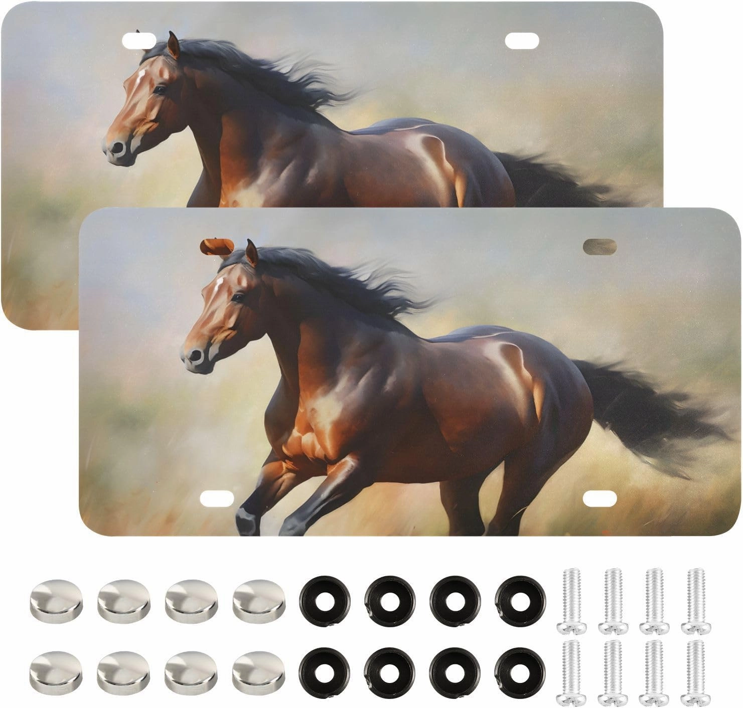 Metal Car Plate,(Grasslands Running Horses) License Plate Stylish Aluminum Decorative Car Front Plate with Screw Novelty License