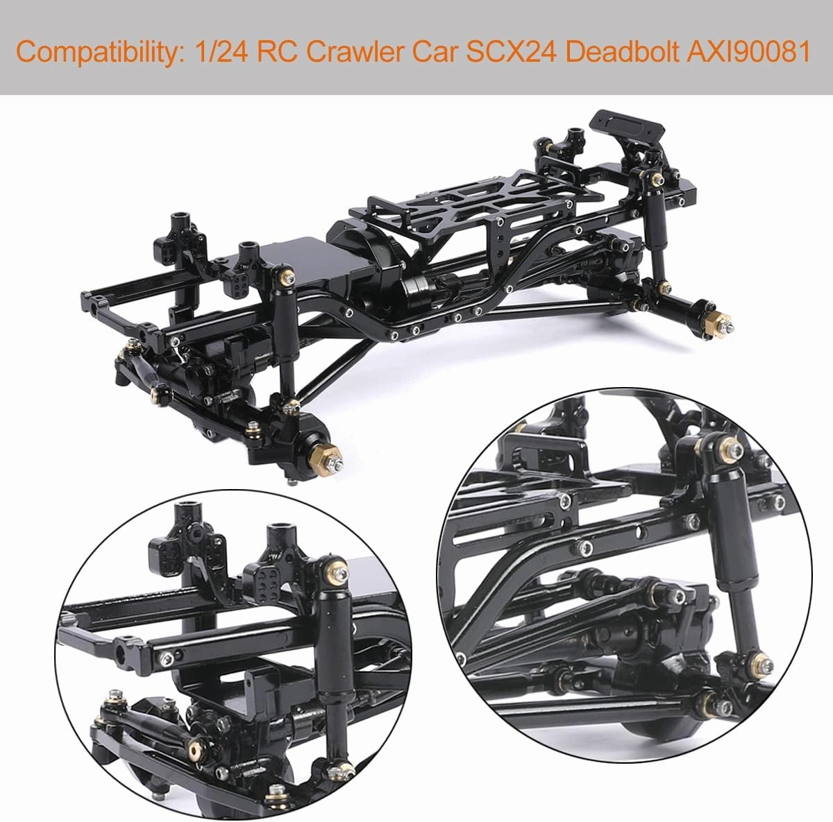 Metal Chassis Frame Assembled Kit for Axial SCX24 Deadbolt AXI90081 1/24 RC Crawler Car Upgrades (Black)