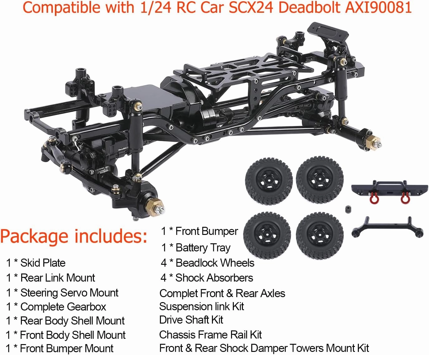 Metal Chassis Frame Assembled Kit for Axial SCX24 Deadbolt AXI90081 1/24 RC Crawler Car Upgrades (Black)