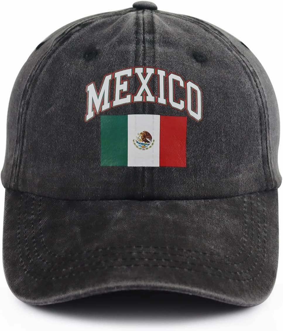Mexico Flag Hat for Men Women, Print Adjustable Cotton Mexican Patriotic Baseball Cap