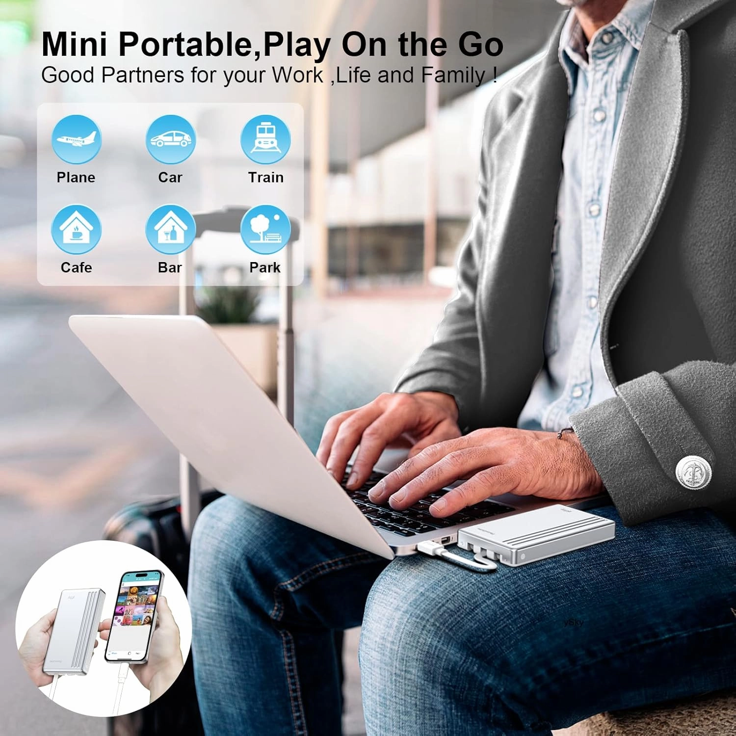 MFi Certified 2TB External Hard Drive for iPhone iPad MacBook Computer,Portable Photo Stick USB Flash Drive Storage Device to Backup Photo| Video | Music| File 【One-Touch Backup】