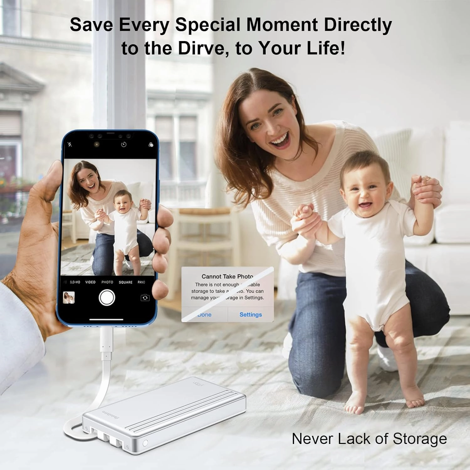 MFi Certified 2TB External Hard Drive for iPhone iPad MacBook Computer,Portable Photo Stick USB Flash Drive Storage Device to Backup Photo| Video | Music| File 【One-Touch Backup】